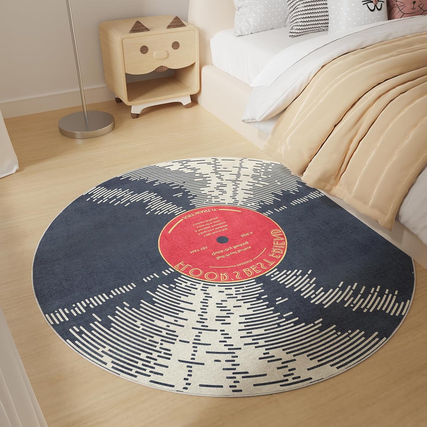 Vinyl Record 4ft Round Rug, Non-Slip Area Rug Round for Living Room, Bedroom, Dining Room Table,Small Circular Rugs,Ultra Soft Circle Carpet for Home Decor Aesthetic,Low-Pile Carpet Circles,Music Gift