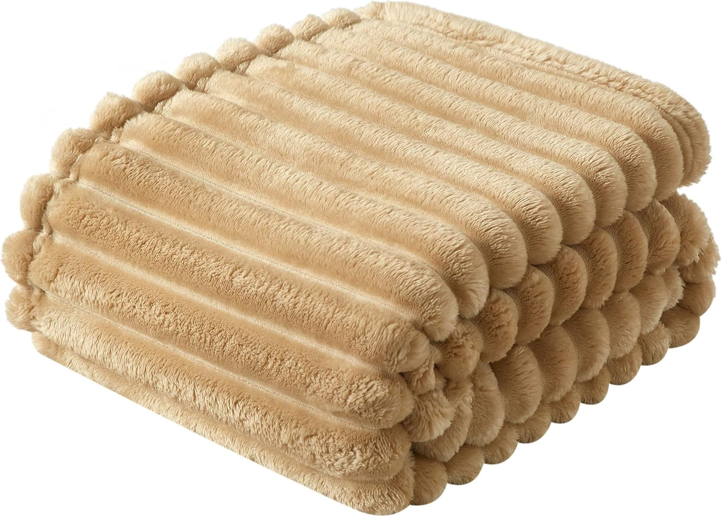 380GSM Heavyweight Ribbed Textured Fleece Blanket, Substantial Weight Warm Nap Throw, Neutral Aesthetic Apartment Essentials, Beige, 50"x60"