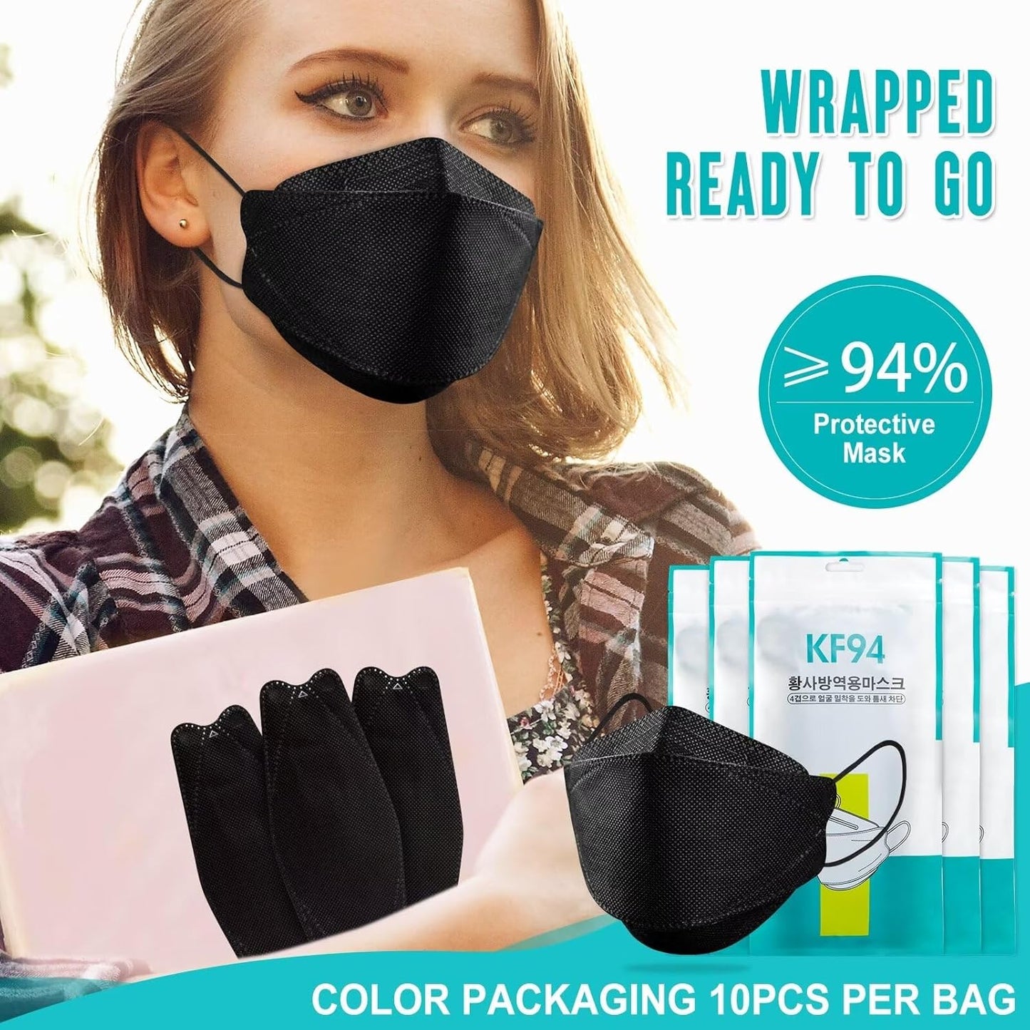 50/100 Pack KF94 Face_Covers, Color mask，Black Mask，4-Layer mask Independent packaging,outdoor Daily Use