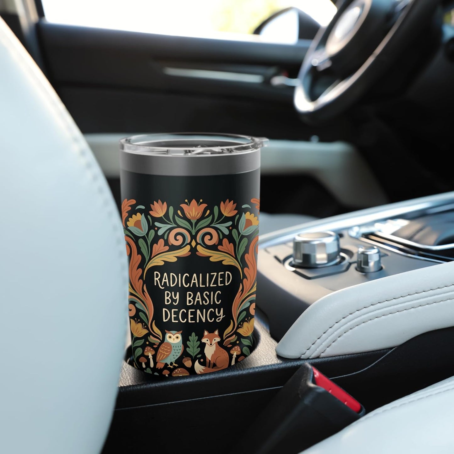 Radicalized by Basic Decency Woodland Statement Stainless Steel Insulated Tumbler