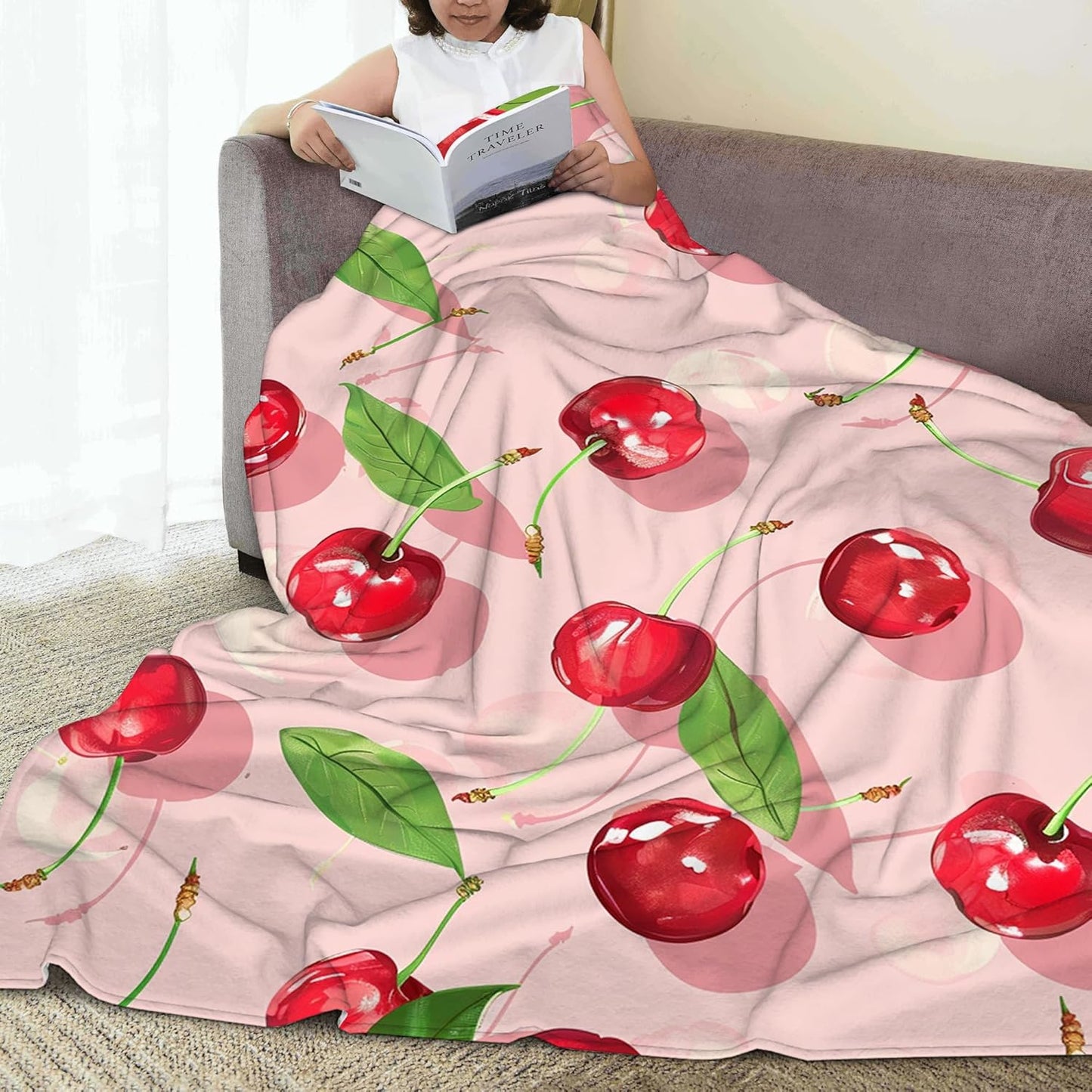 Cartoon Cherry Blanket Gfits for Women Men Kids Summer Throw Blankets Soft Lightweight for Home Decor Couch Bed Sofa 50x60 Inches