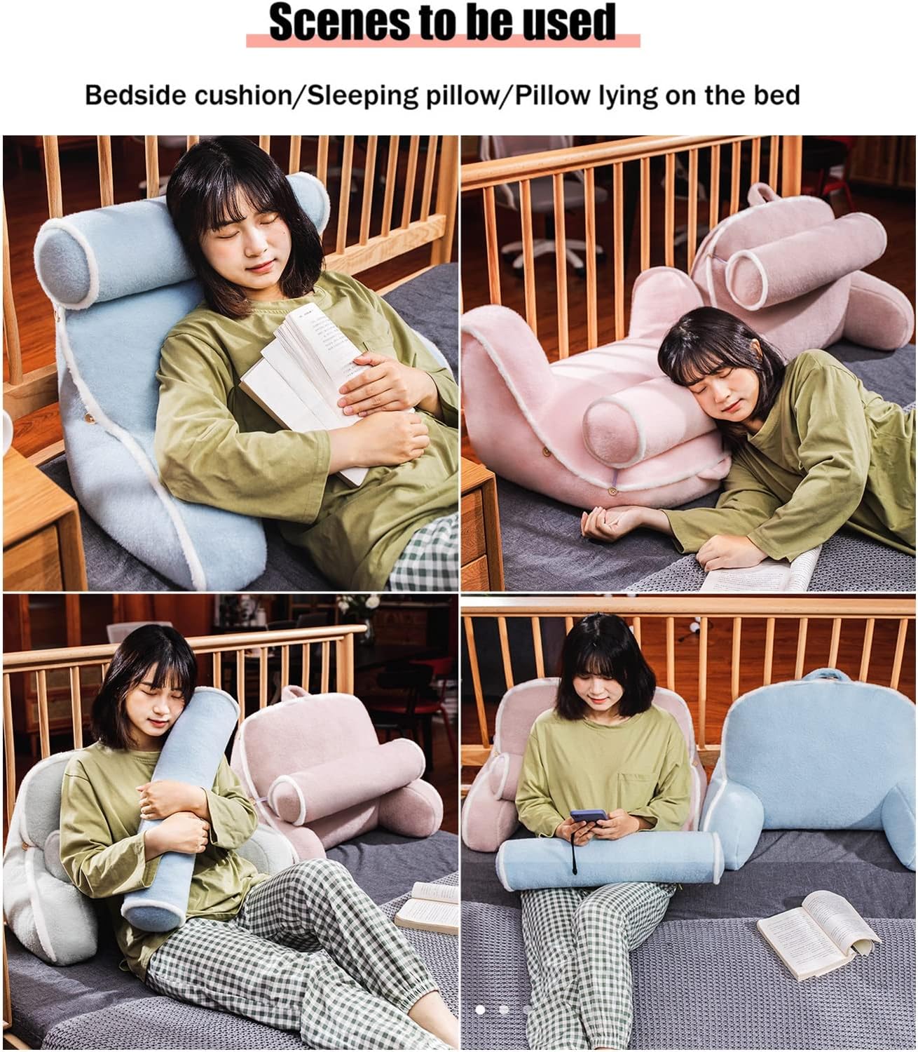 Reading Pillow Bed Rest Support Cushion with Arm, Adults Back Lumbar Upholstered Large Bolster with Neck Pillow,for Reading/Watching TV/Sitting Up in Bed/Couch,Removable wash