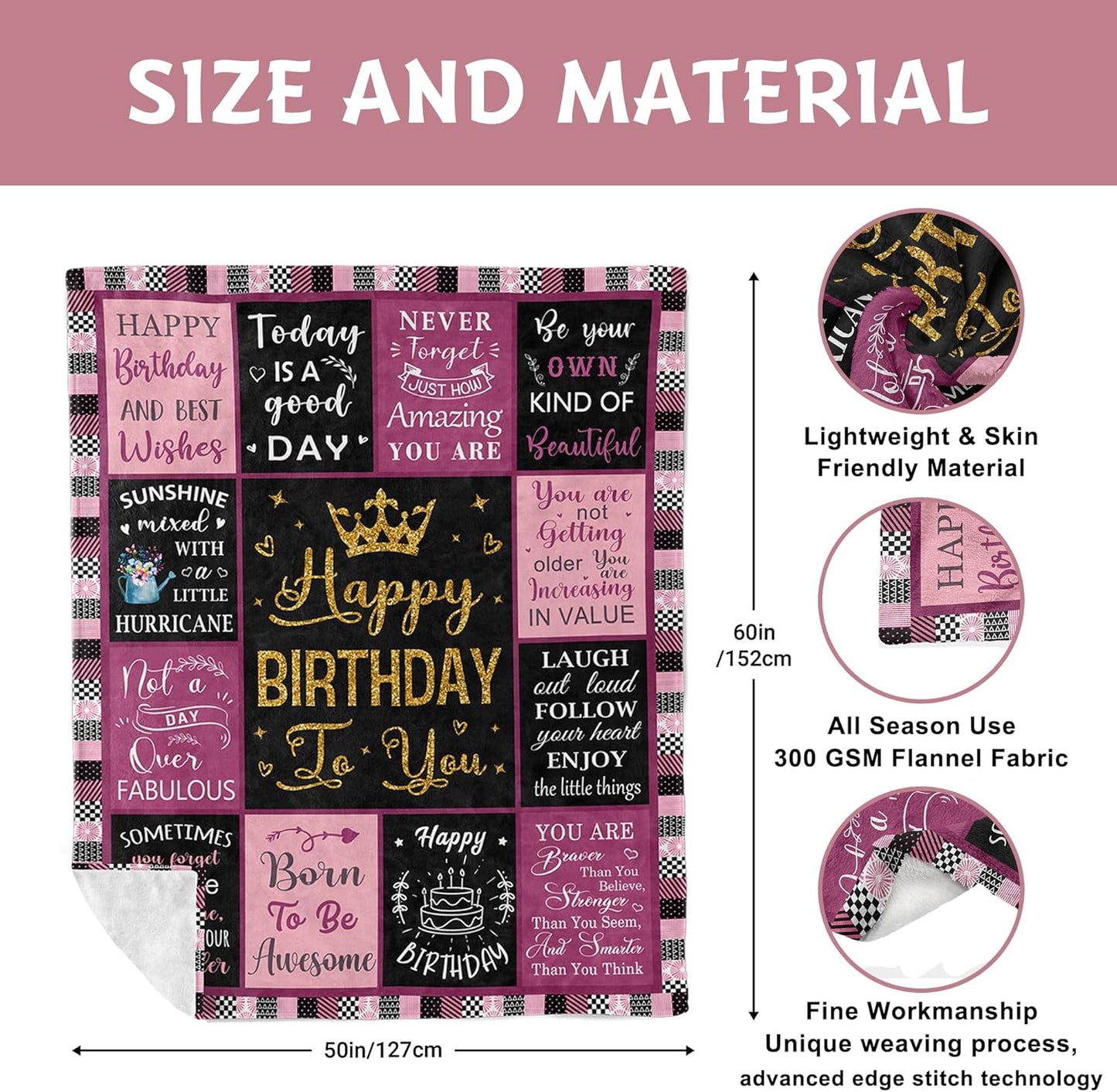 Lcobion Birthday Gifts for Women, Birthday Gifts for Woman Friendship, Gifts for Women Birthday Unique, Happy Birthday Blanket 50" X 60" for Her Woman Mom Wife Grandma Sister Friends Girls