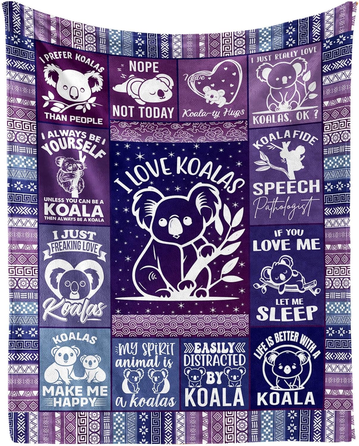 Koala Blanket for Boys Girls, Cute Koala Themed Design Printed Purple Throw Blankets for Kids Lap, Chair Sofa, Warm Soft Cozy Blanket, 40"x 50"