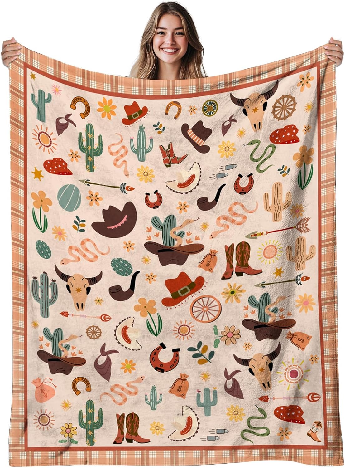 Western Blanket Gift for Women Girls, Soft Cowboys Blanket for Young Adults, Cozy Flannel Western Throw Blanket, Warm Gift Cowboys Throw Blanket for Couch, Bed, Gifts for Christmas Thanksgiving 50x60
