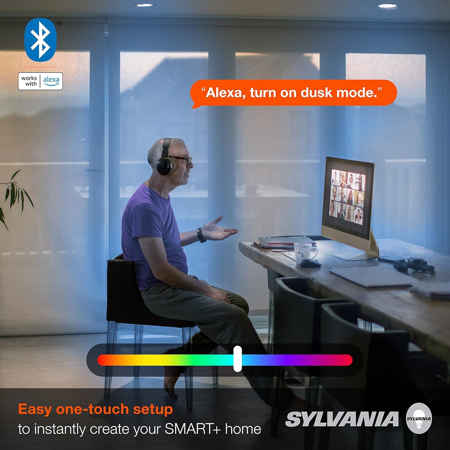 Sylvania Bluetooth Mesh LED Smart Light Bulb, BR30 65W, E26, RGBW Full Color & Adjustable White, Works with Alexa Only - 2 Pack (75762)