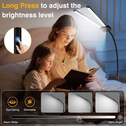 Rechargeable Cordless Floor Lamp with Battery 8000mAh, 15W Dual Head Adjustable Gooseneck LED Reading Lamp, Bright Floor Standing Light for Home, IP54 Rated