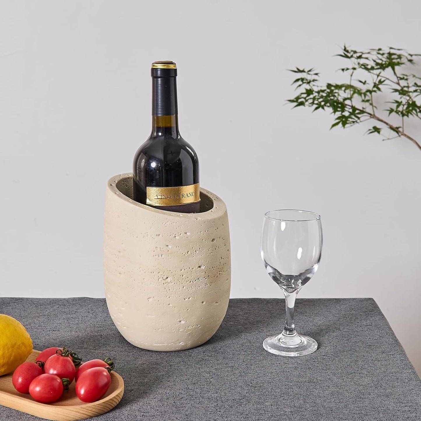 Natural Travertine Textures Wine Chiller Bucket – 750ml Resin Cooler for Wine & Champagne Bottles, Party Bar Cart Decor – Keeps Drinks Cold, Unique Gift for Wine Lovers, Housewarming (Beige)
