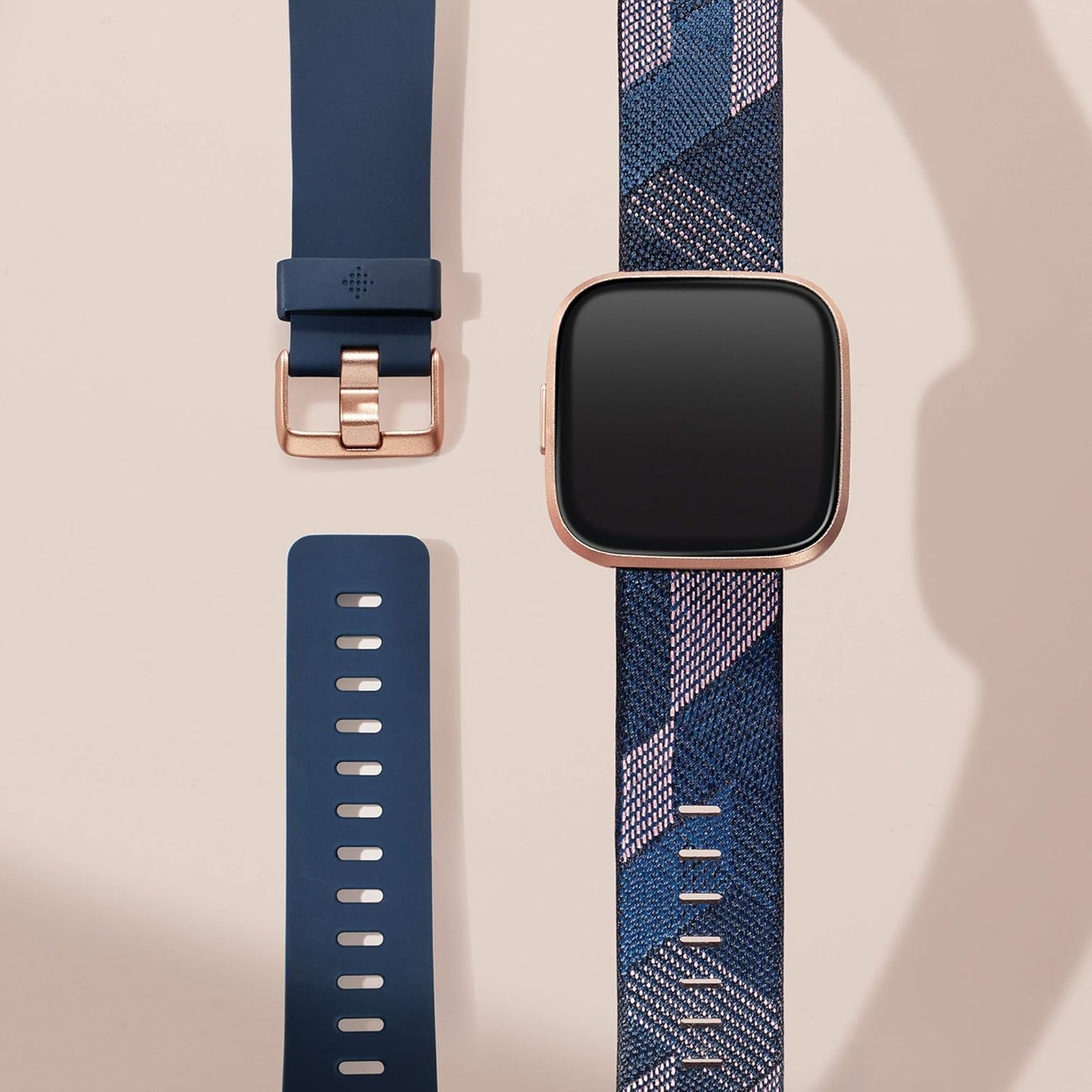 Fitbit Versa 2 Special Edition Health and Fitness Smart Watch with Heart Rate, Music, Alexa Built-In, Sleep and Swim Tracking, Navy and Pink Woven/Copper Rose, One Size (S and L Bands Included), 2.3