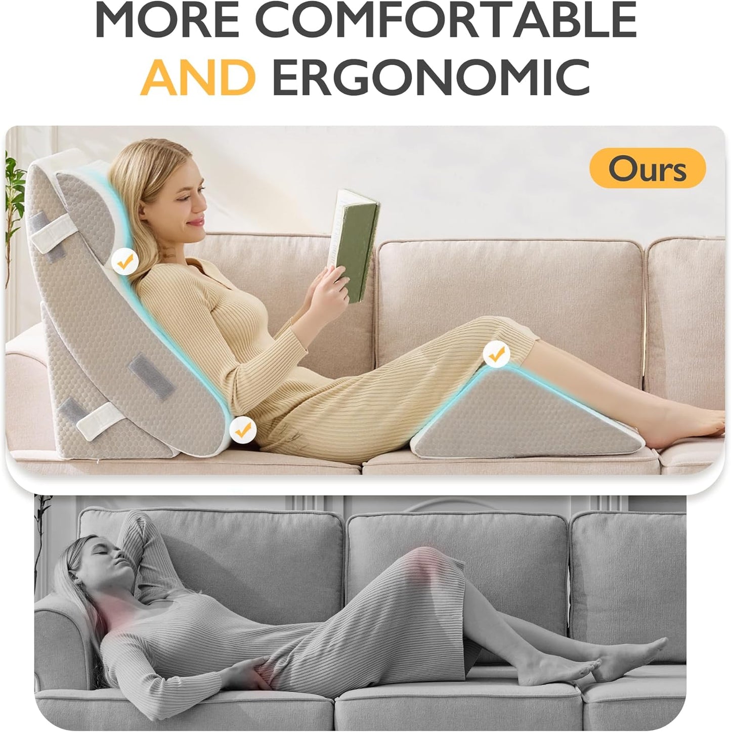 BDEUS 4-PCS Orthopedic Bed Wedge Pillow Set for Post-Surgery Recovery & Pain Relief - Adjustable Foam Support Pillows for Back, Leg, Neck & Shoulder Pain. Triangle Body Wedges for Sleeping, Sitting Up