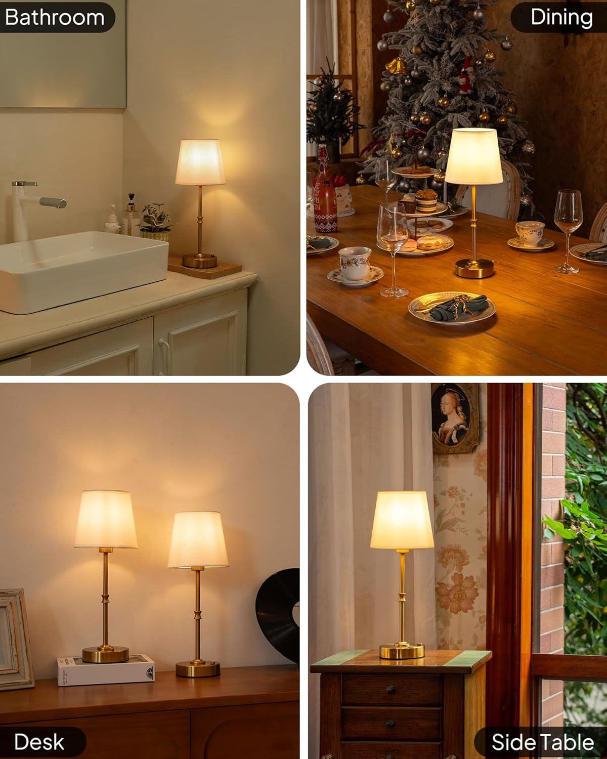 EppieBasic Cordless Table Lamp Rechargeable: Fast Charging & Long Lasting - 2700K Warm Light Vintage Gold Lamps for Women Housewife - Dinning Living Room Bedroom