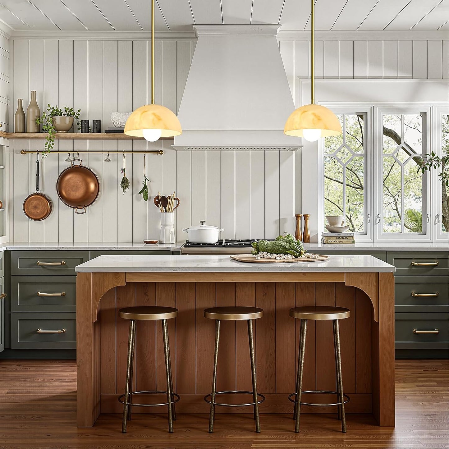 Modern Pendant Light Fixtures: 10 Inch Resin Shade Mid Century Chandelier - Adjustable Gold Pendant Lighting for Kitchen Island Living Room Hallway