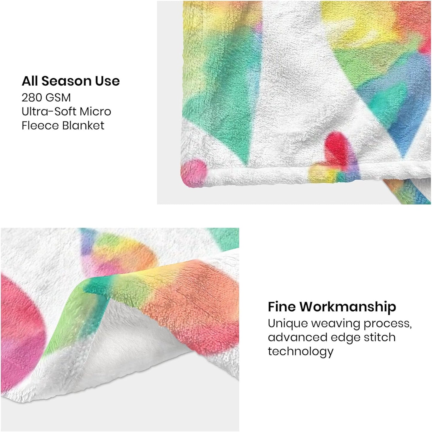 Love Heart Throw Blanket for Couple - Colorful Rainbow Heart Pattern Soft Flannel Fleece 40x50 Inches