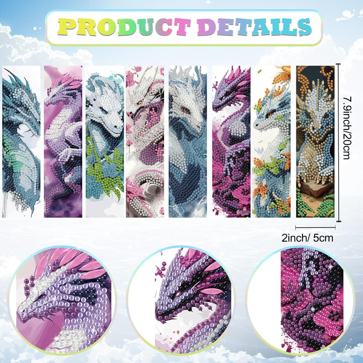 beinkmake 8Pcs Dragon Diamond Art Bookmarks Books Diamond DIY Painting Bookmarks Anime Dragons Rhinestones Beaded Acrylic Tassel Bookmark for Adult Beginner Crafts