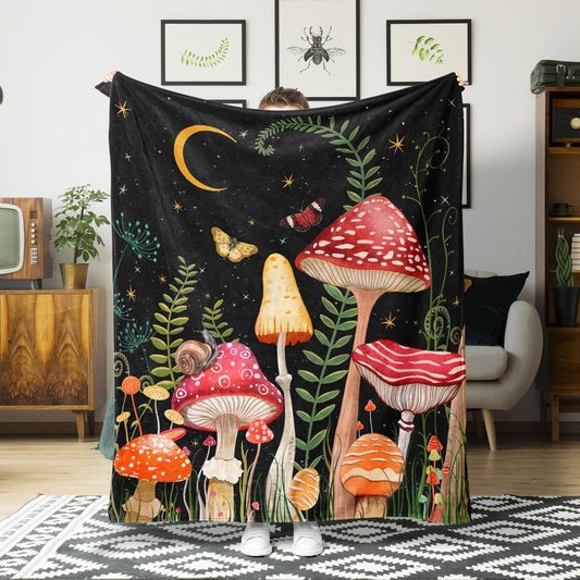 Leeisysme Mushroom Fleece Throw Blanket, Garden Plant Moon Butterfly Cozy Decor Nap Blankets Decoration Sofa Bed Couch Chair or Dorm Throws 40×50 inches