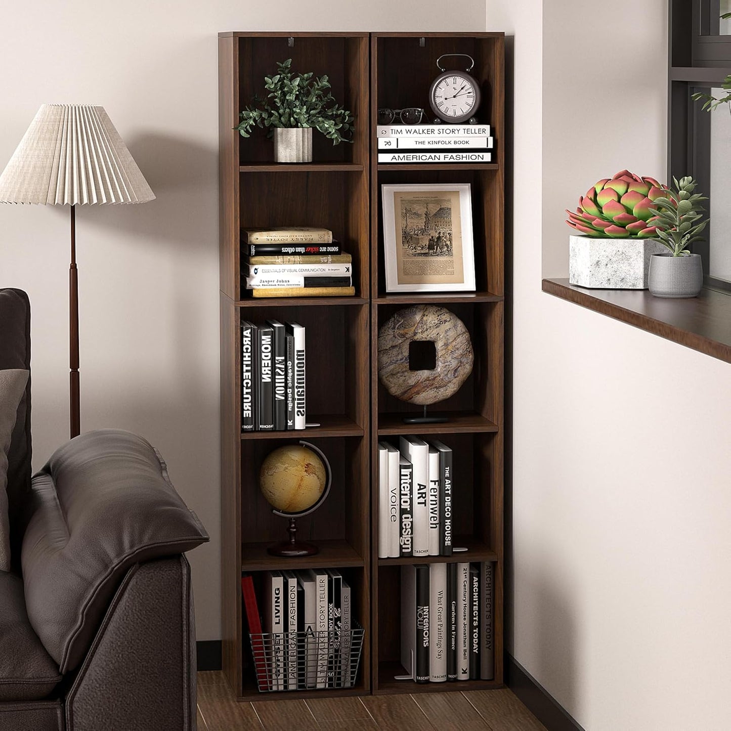 5 Cube Storage Organizer, 5 Tier Cube Low Bookcase Freestanding Storage Display Organizer, Three-Cubes Open Shelf Bookshelf for Home Office (Dark Brown,Black Walnut, 5-Cube)