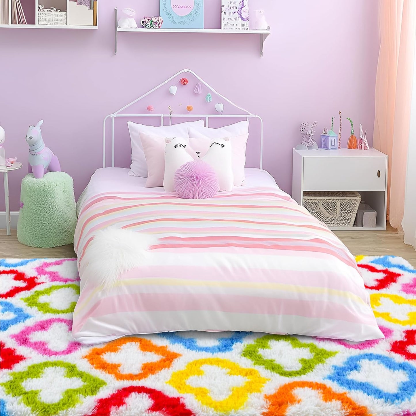 Tepook Fluffy Colorful Rug for Kids, Shaggy Soft Rainbow Area Rugs for Girls Bedroom, Indoor Modern Geometric Moroccan Rugs Plush Girls Kids Rug for Playroom Teens Room Nursery Home Decor, 3 X 5 ft