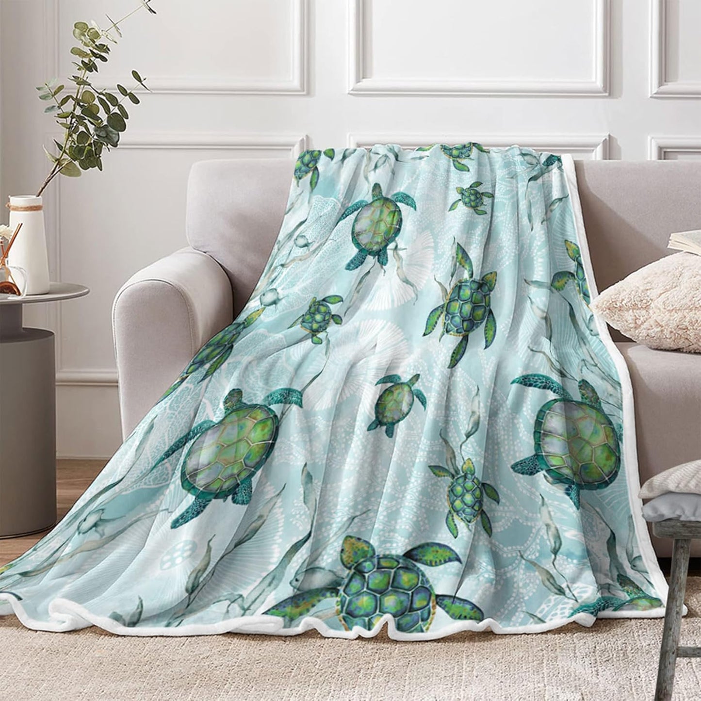 Beach Fleece Blanket for Bed, Turtle Fleece Throw Blanket for Women, Men and Kids, Baby Blankets for Boys, Girls, Super Soft Plush Beach Blanket Throw, 50" x 60"