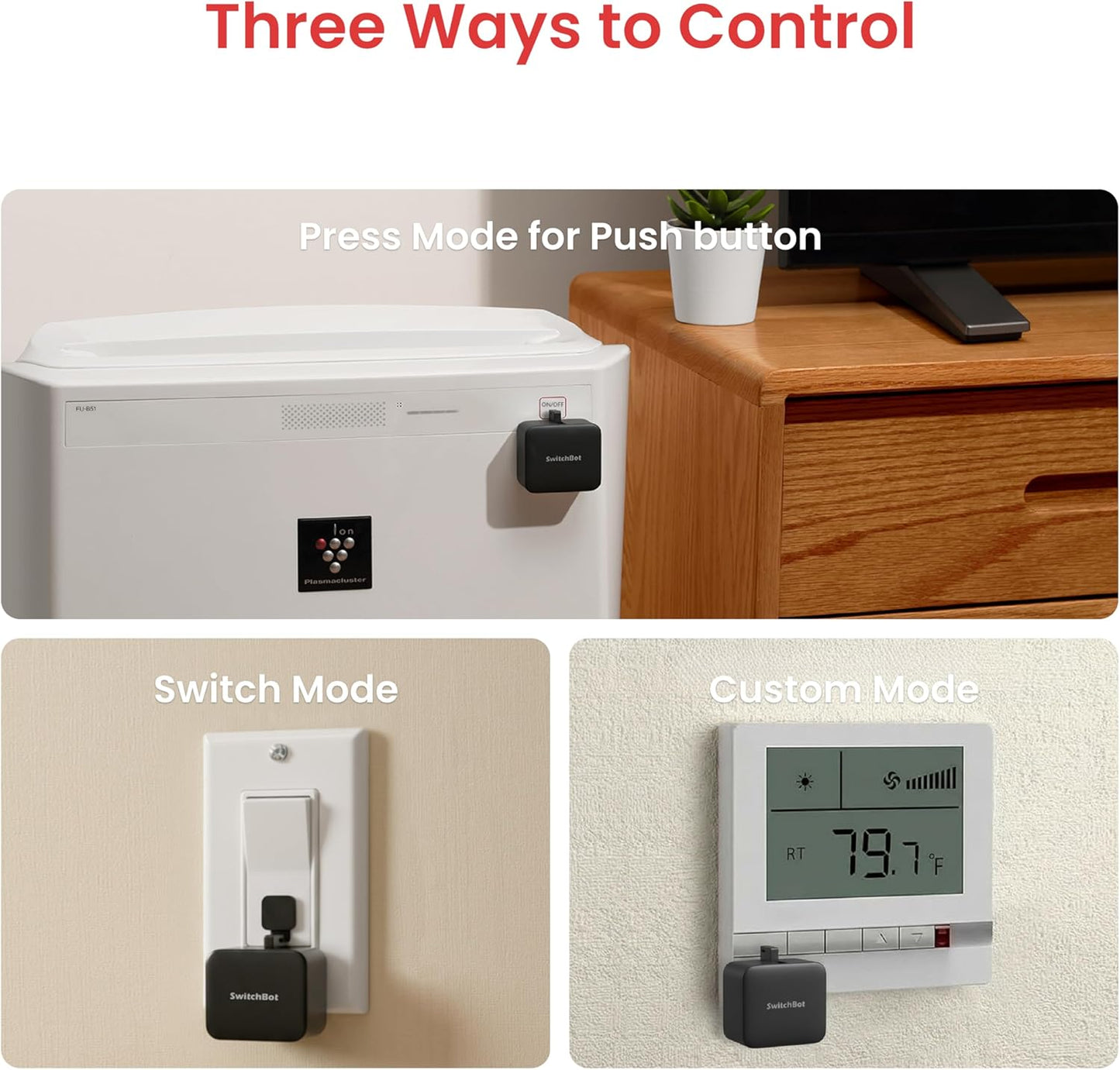 Switchbot Smart Switch Button Pusher (Bluetooth) – Fingerbot for Rocker Switch/One-Way Buttons, App Timer Control, No Wiring, Optional Hub Required for Voice/Remote, Black