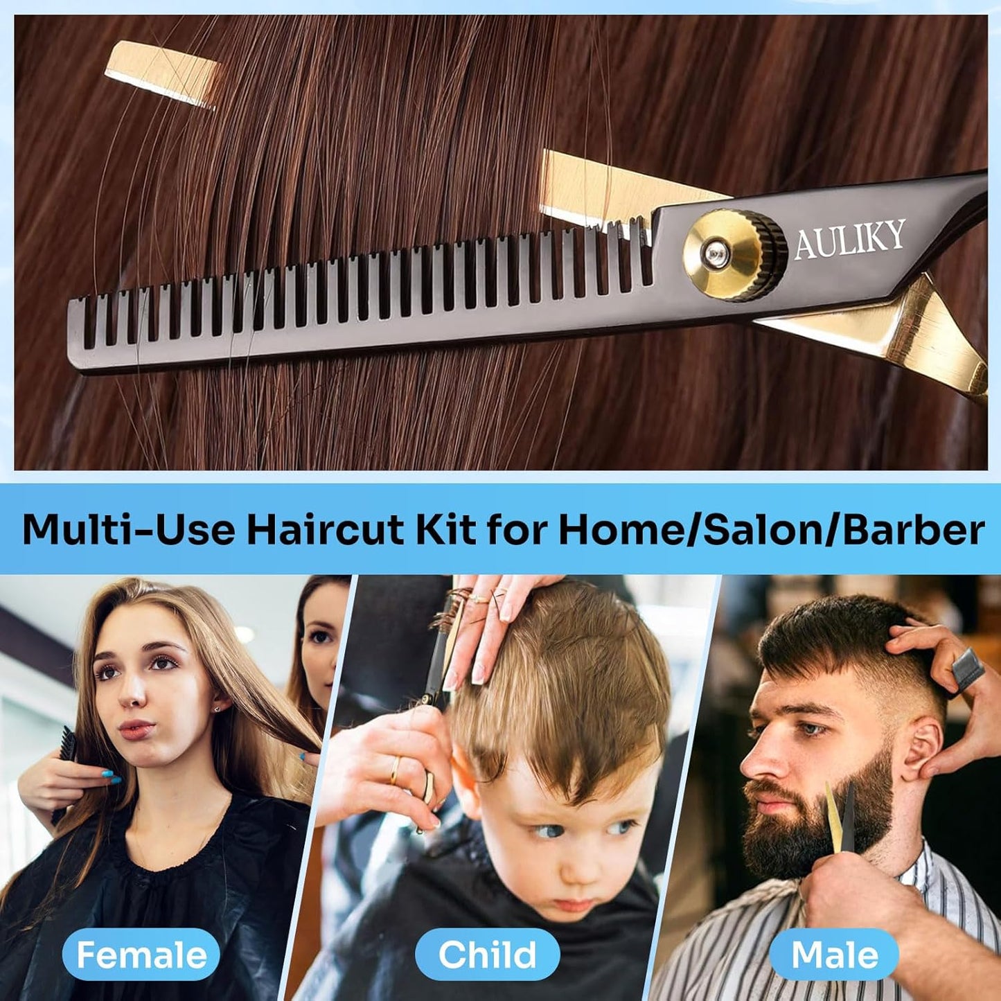 Hair Cutting Scissors Shears Kits, 15 Pcs Professional Stainless Steel Hairdressing Shears Set Thinning Scissors for Barber/Salon/Home/Men/Women/Kids/Adults