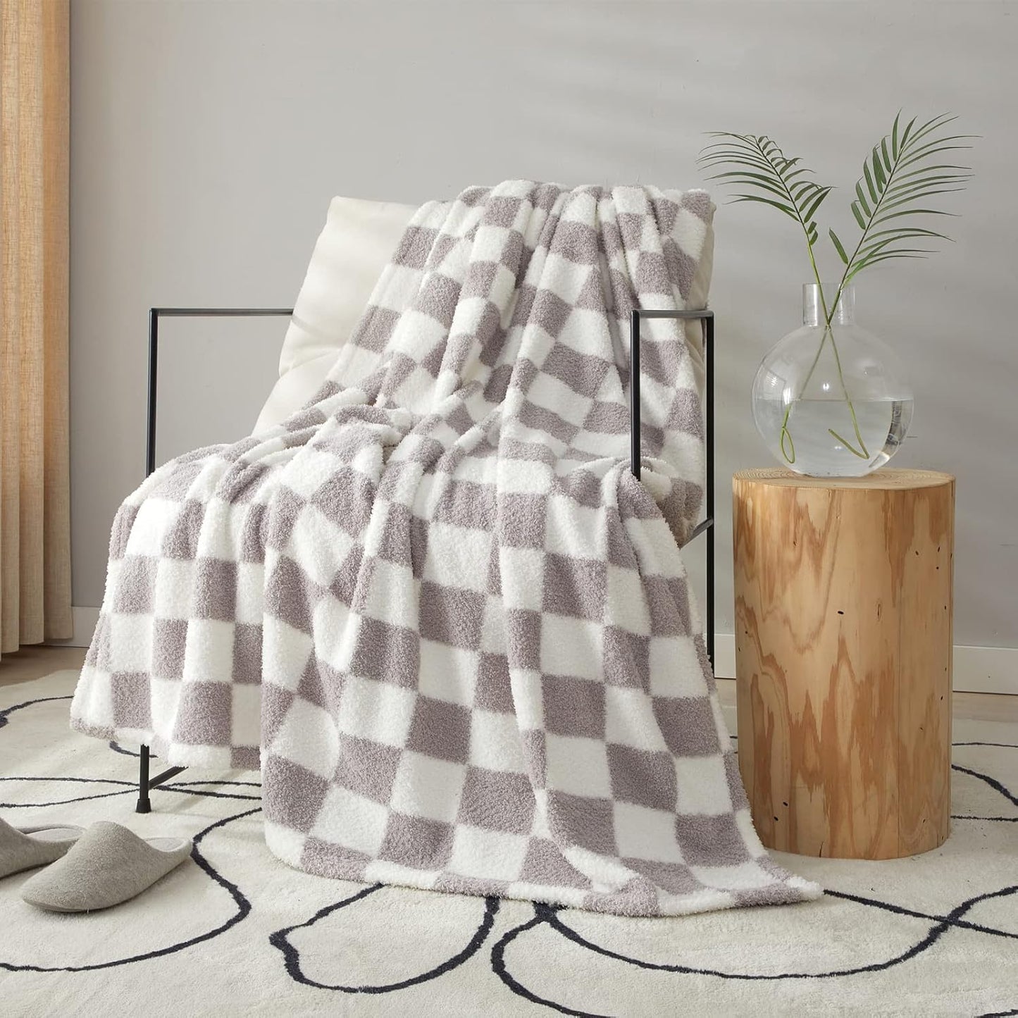 MERRYLIFE Checkered Throw Blanket Knitted Double-Side Checkerboard Grid Ultra-Plush Soft Fuzzy Cozy Blanket for Couch Chair Bed Travel (Grey-1, 60x90inch)
