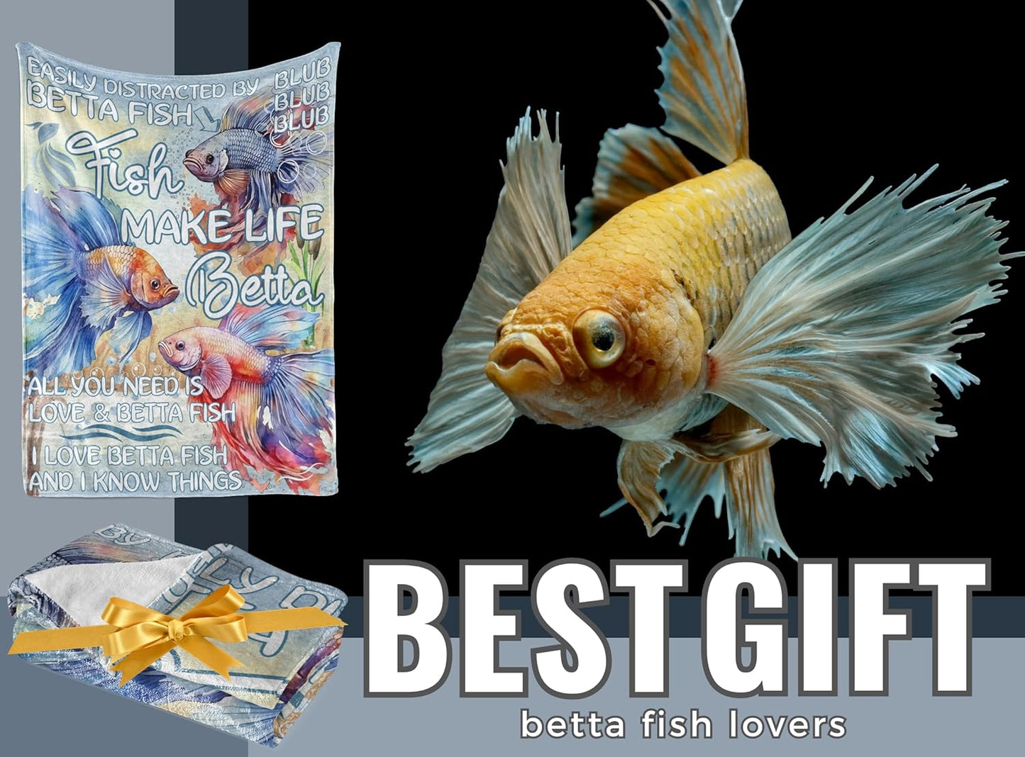 Betta Fish Gifts, Blanket Gifts for Betta Fish Lovers, Gift Ideas for Women & Men, Flannel Blanket Throw, 65 x 50 inches