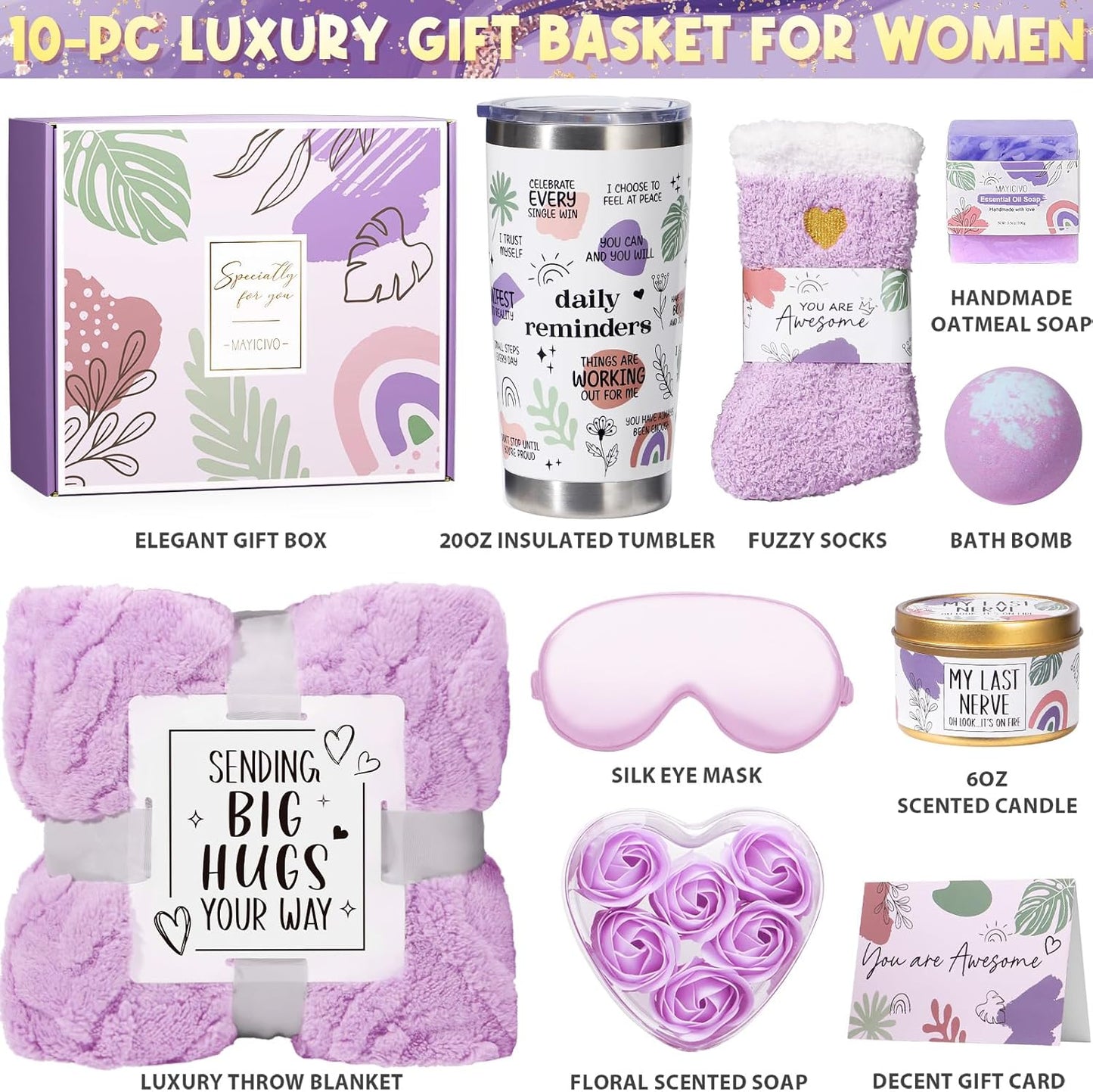 Birthday Gifts for Women Friendship, Self Care Gifts Inspirational Get Well Soon Gifts Basket, Relaxing Spa Gifts Care Package w/ Blanket, Mothers Day Christmas Gifts for Mom Her Women Friend Sister