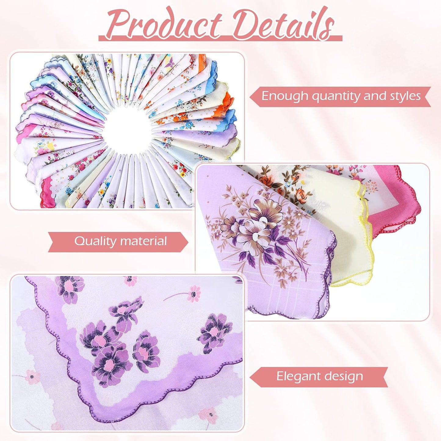 SATINIOR 45 Pieces Vintage Floral Print Handkerchiefs Women Soft Cotton Hankies Ladies Hankies