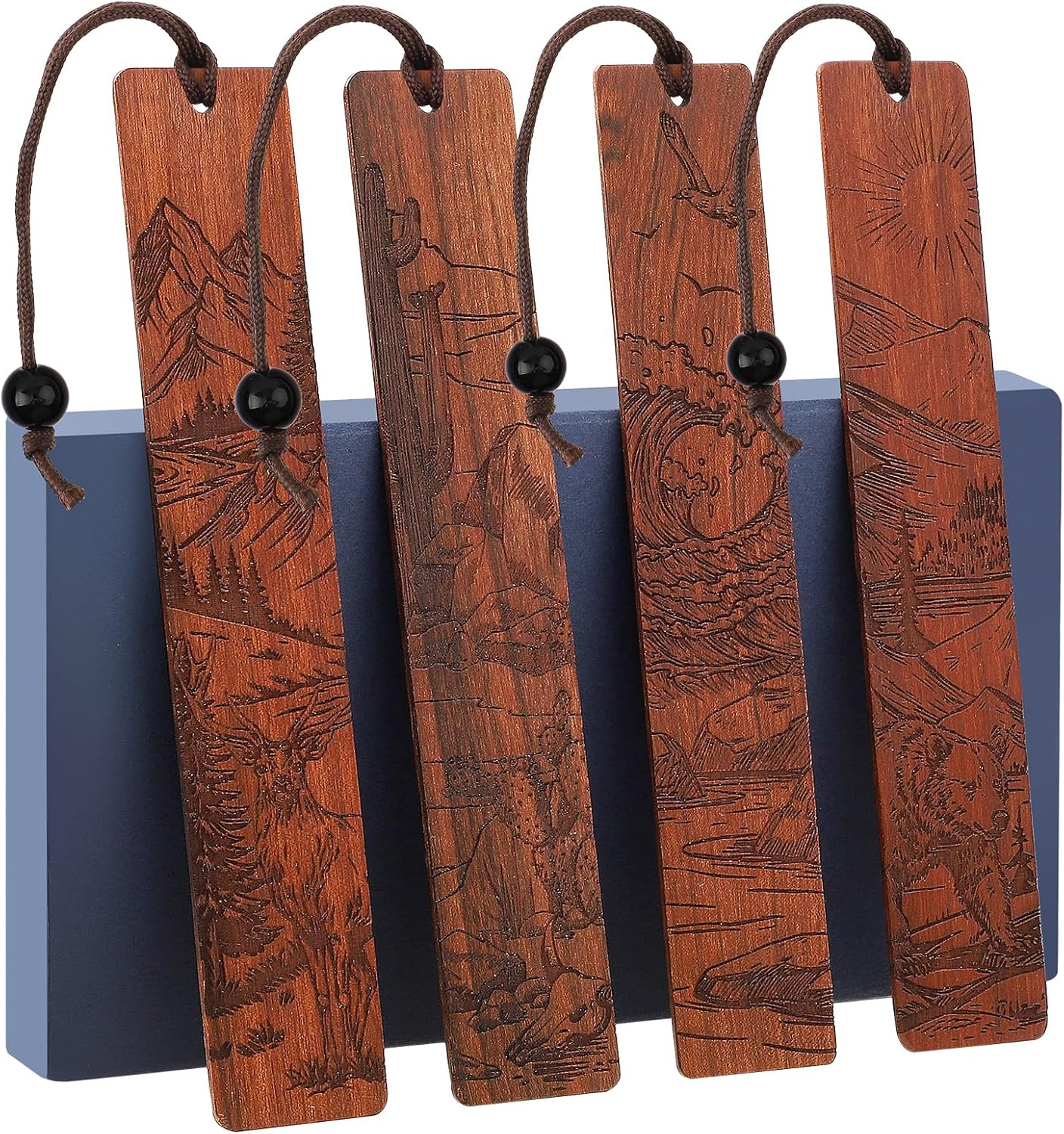 4Pcs Wood Bookmark for Men, Adventure Scenery Wooden Carving Book Mark Easter Gift for Men Book Lovers