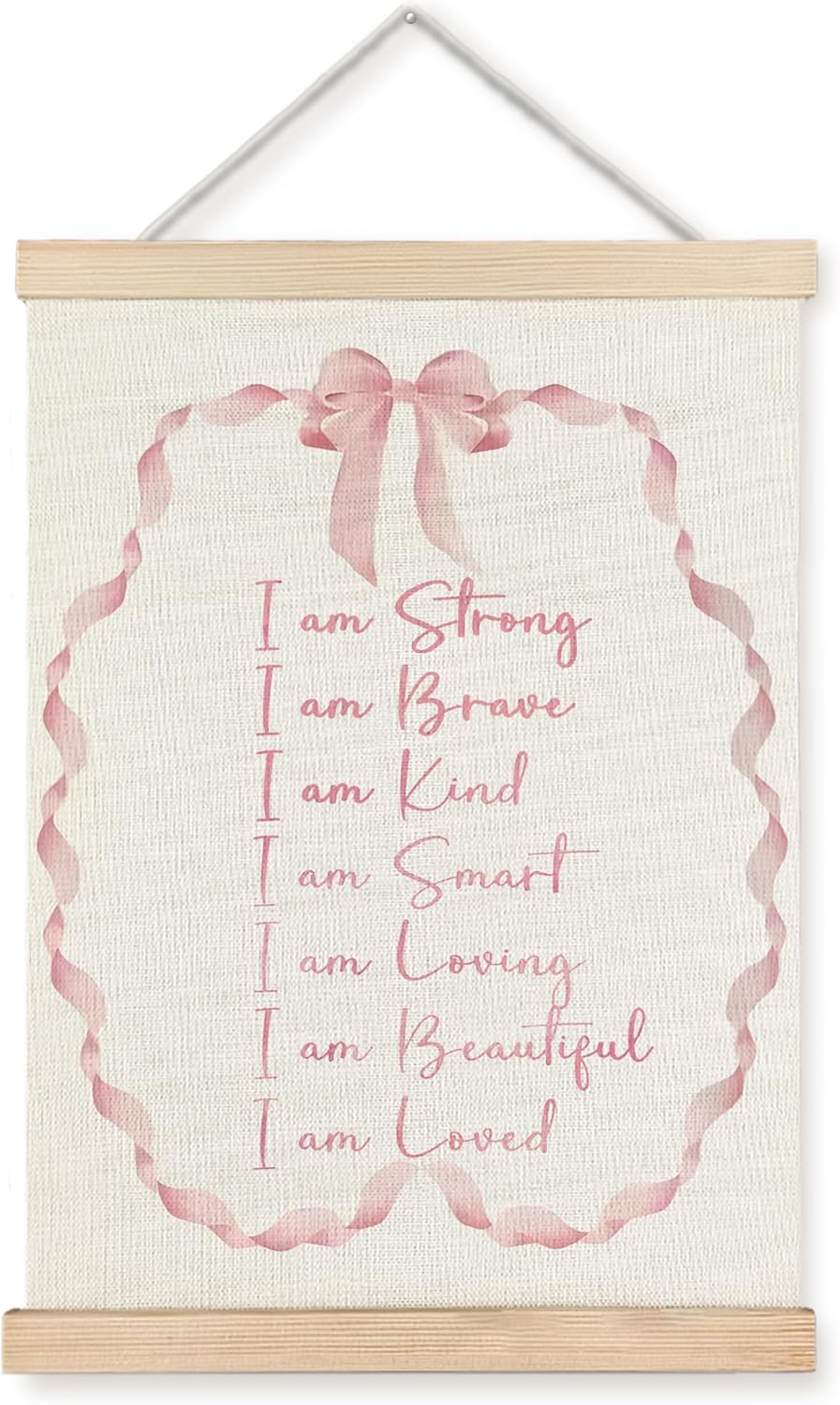 WUCHJ Coquette Pink Bow Inspirational Wall Art Poster 12x16 Inch, Preppy Room Decor Aesthetic, Girly Positive Affirmation Hanging Wall Decor Canvas Prints for Kids Girls Nursery Bedroom Dorm Apartment