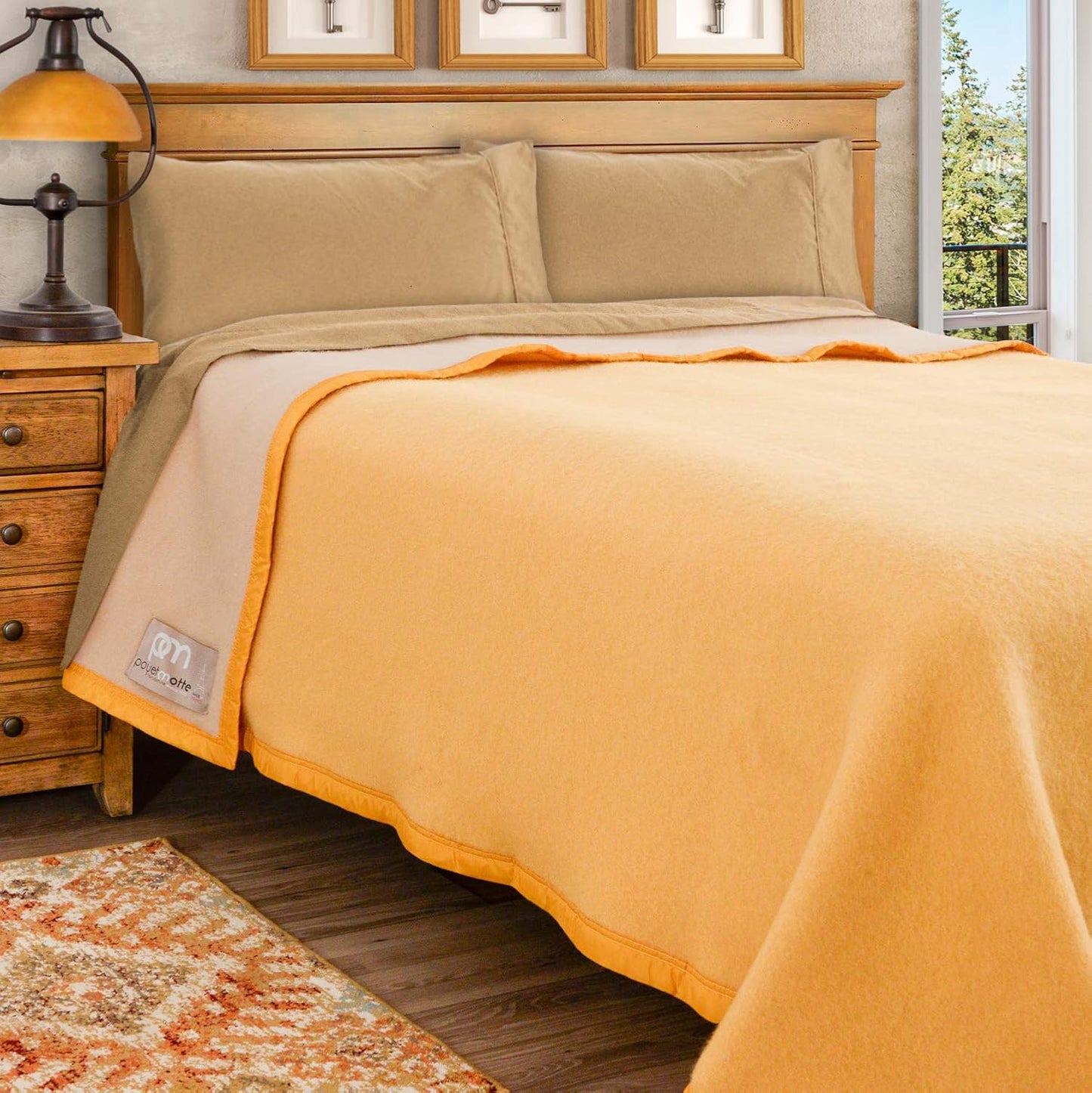 Poyet Motte Aubisque 500GSM Heavyweight 100-Percent Wool Blanket, Maise/Natural (Full/Queen Size)