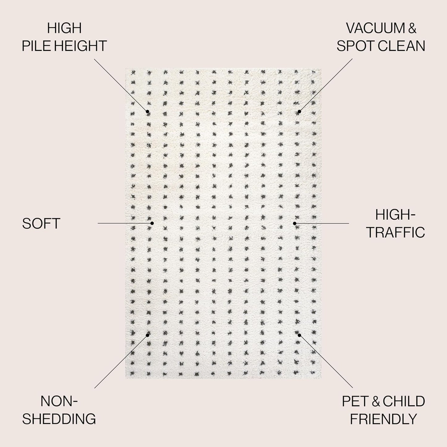 JONATHAN Y Pele Modern Geometric Dot Shag White/Gray Indoor Area Rug, 3x5, Bohemian, Contemporary, Easy-Cleaning for Living Room, Bedroom, Kitchen, Pet Friendly, Non-Shedding (MOH400A-3)