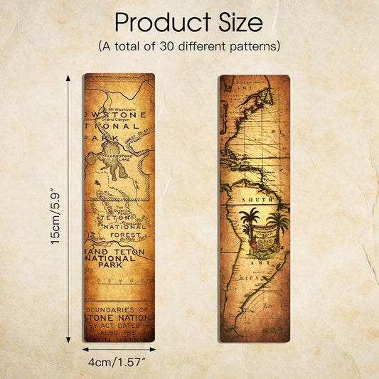30 PCS Vintage Map Bookmarks,Cardboard Bookmarks for Men Women Book Lovers Students,Retro Paper Bookmark Reading Page Markers