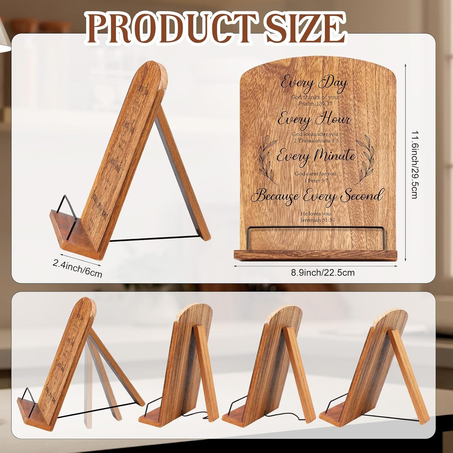 Bible Verse Cookbook Stand for Kitchen Counter Adjustable Recipe Book Holder Wood Tablet Stand Foldable Cookbook Holder Kitchen Decoration for Easter Wedding Mother Grandma Women Gift