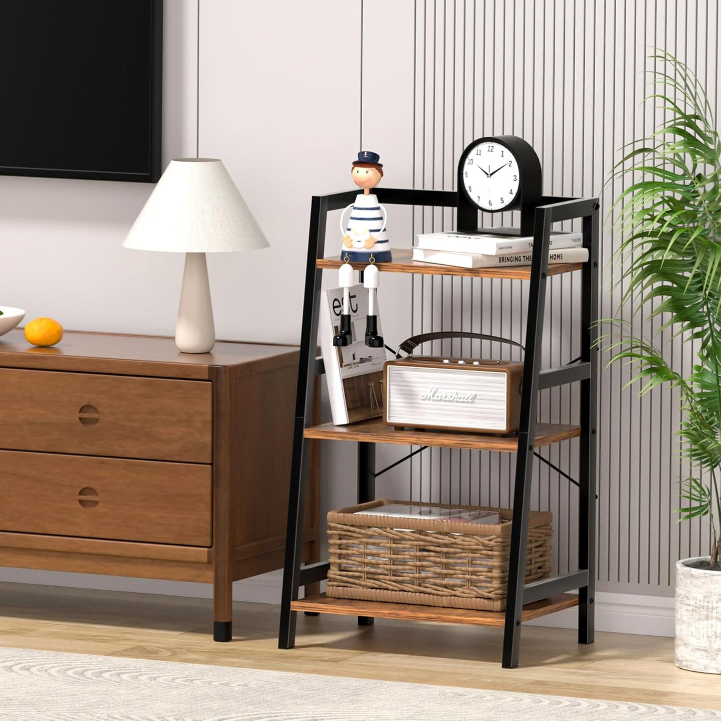 2-Tier Narrow Side Table & 3-Tier Bookshelf