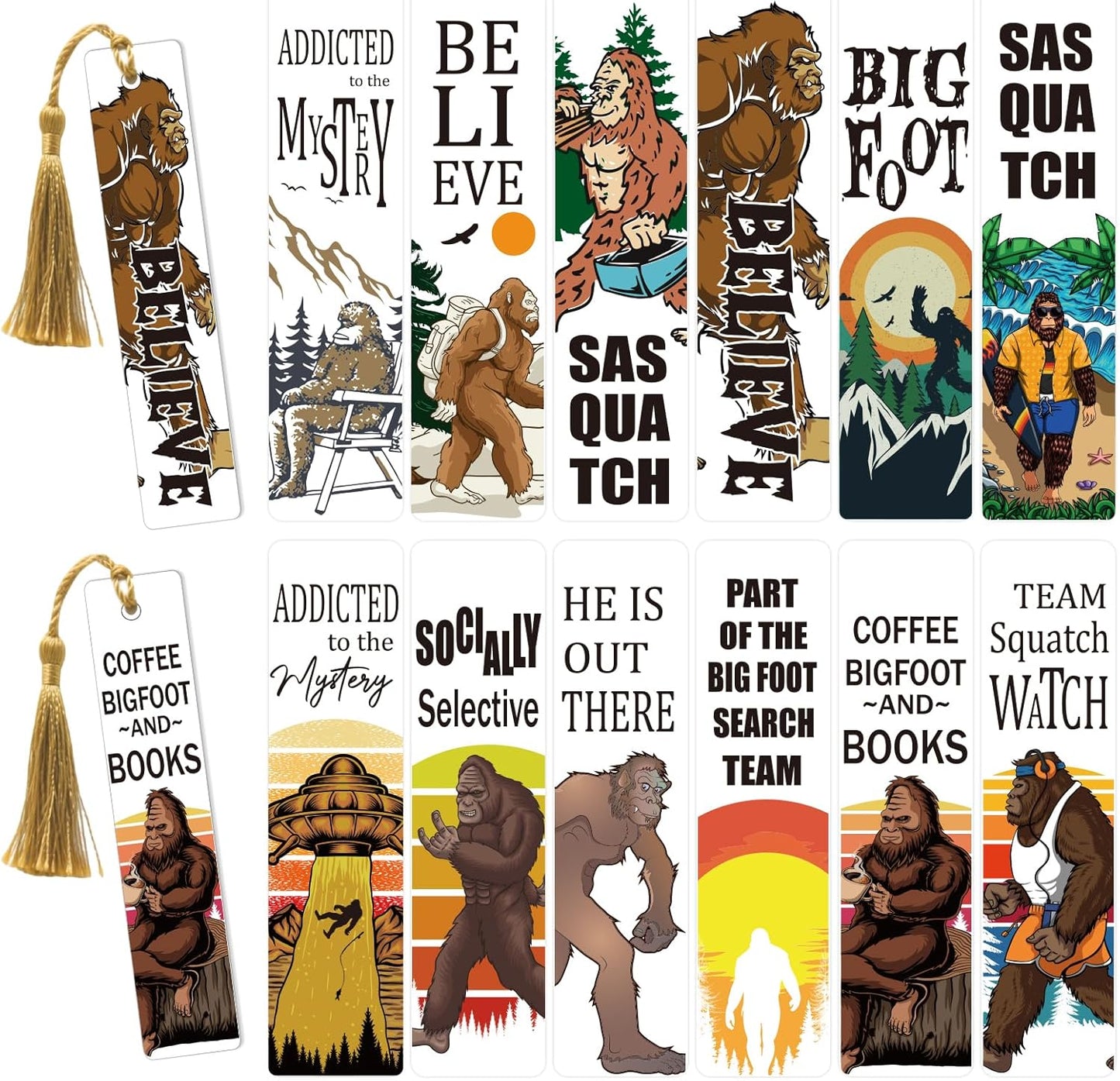 Sasquatch UV DTF Bookmark Wraps - 24 Sheets He is Out There Mysterious Bigfoot Blank Acrylic Bookmark Stickers, Socially Selective Rub on Transfer Decals for Book Lovers