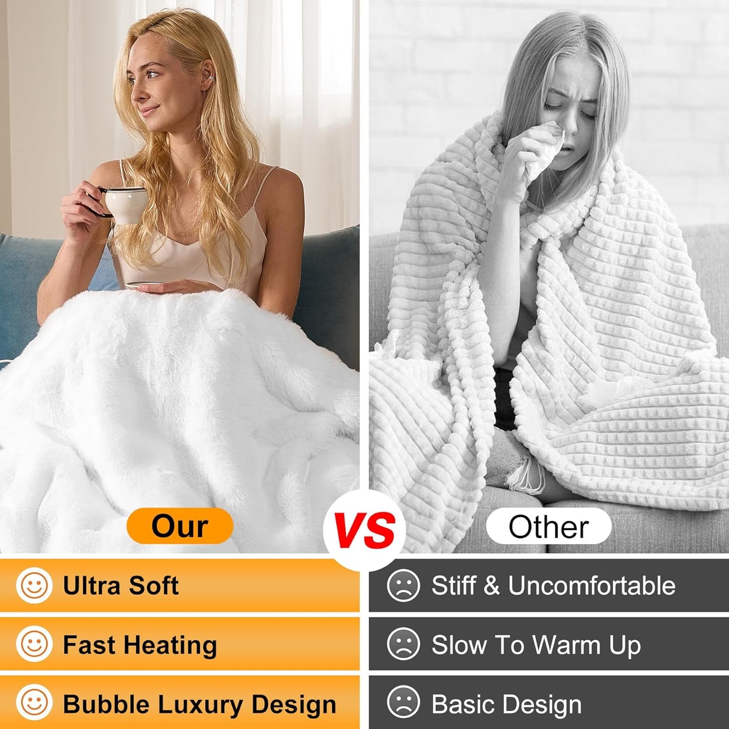 IUUI Electric Heated Blanket Throw 50''x60'',Luxury Faux Rabbit Fur Heating Throw Blankets,Fast Heating with 1/2/4/6/8/10 Hours,Overheat Protection, Quick Heating, Memory Function, Gift-Ready Design