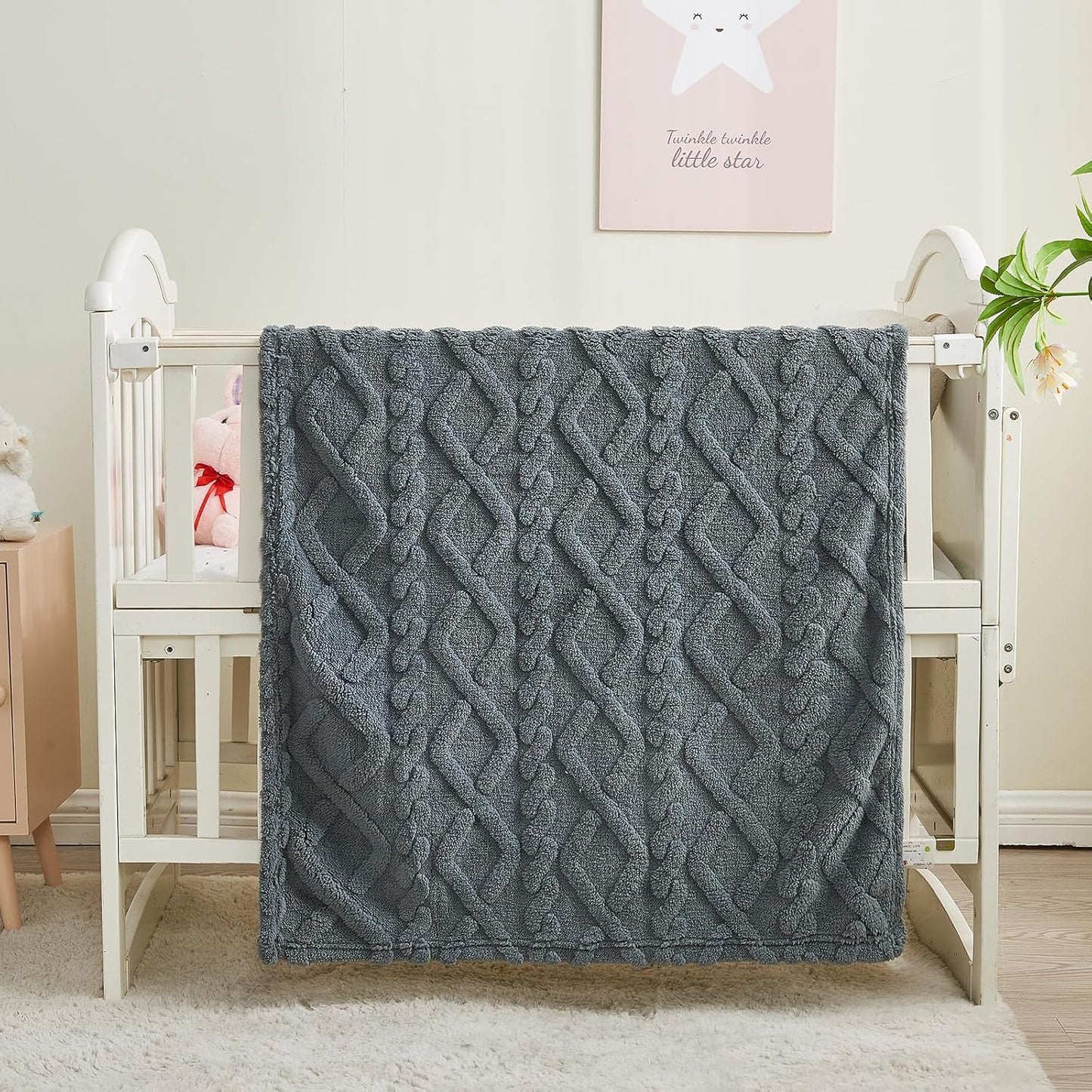 KMUSET Kids Blanket for Boys Girls 30 x 40 inches, Soft Cozy Fuzzy Swaddle 3D Jacquard Dark Grey Throw Blanket