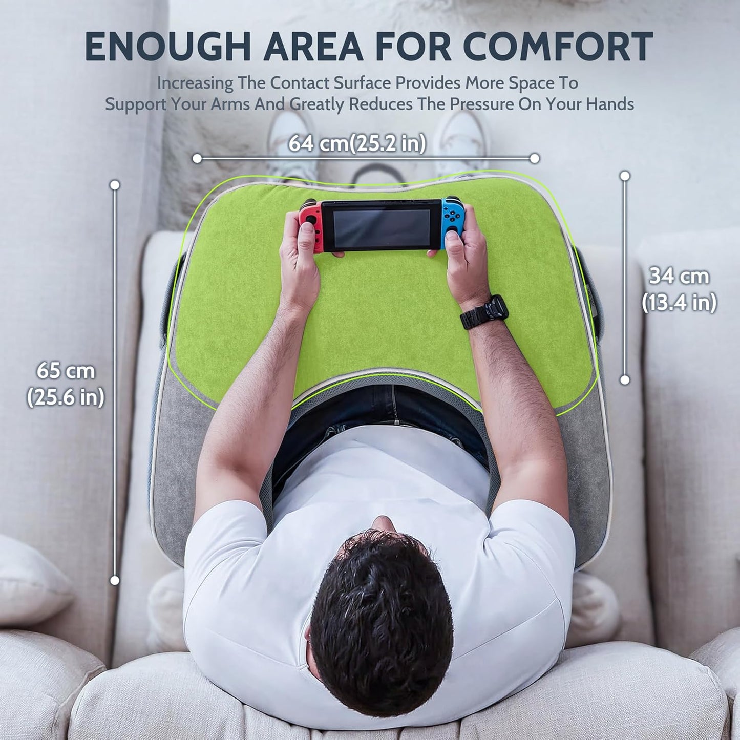 Reading Pillow for Gaming, Gaming Pillow for Lap, Side Sleeper Pillows for Adults, Arm Support Pillow for Adult Crocheting, Working or Sitting in Bed, Floor & Sofa (Grey)