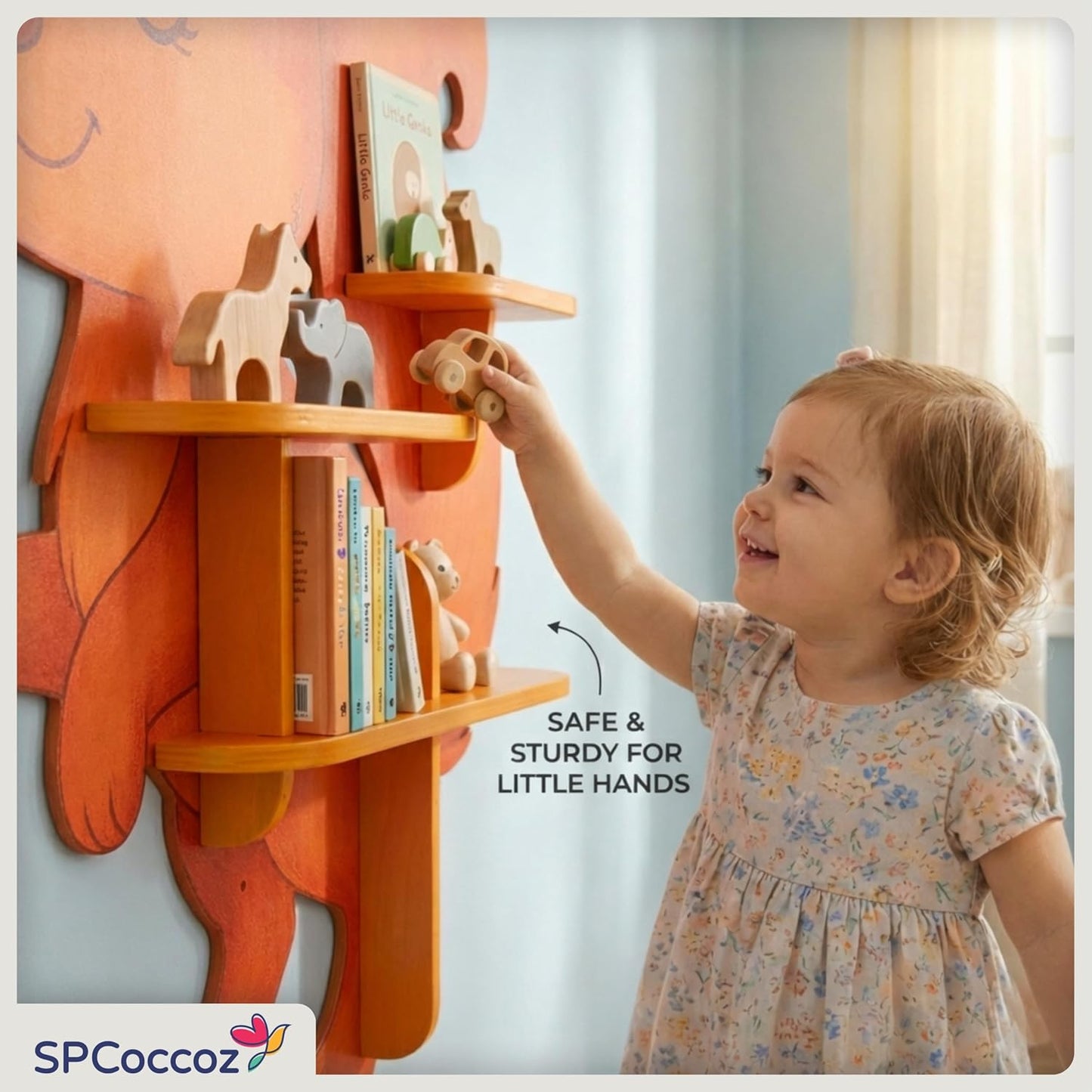32" Squirrel Decorative Animal Wall Art & Floating Shelf - Lightweight Safety Design - Wooden Wall Bookshelf for Kids Rooms, Floating Nursery Book Shelves Wall