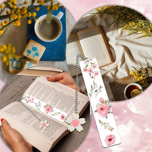 Cute Bookmarks Flower Bookmark Metal Bookmarks Floral Book Marks for Reading Women Kids Book Markers for Women Reading Accessories Pink Bookmark for Book Lovers