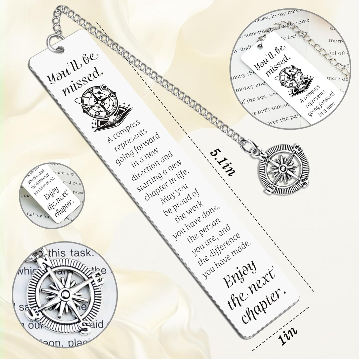 Metal Bookmark Retirement Gifts for Women Men Coworker Leaving Gifts for Women Going Away Goodbye Farewell Gift for Coworkers Friends Employee Compass Bookmarks