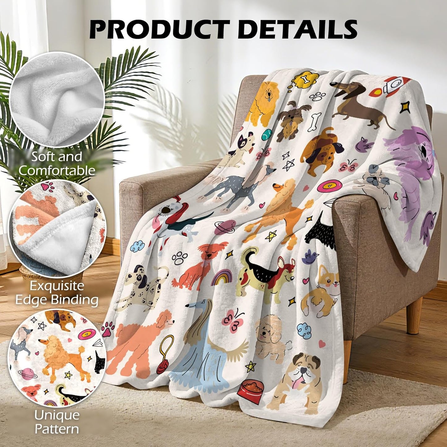 Dog Lover Gifts Blanket 50x60 Inch, Cozy Throw Blanket with Dog Patterns - Soft Fleece Blankets for Couch, Bed, Dogs Themed Home Decor, Gift for Dogs Mom/Dad, Birthday