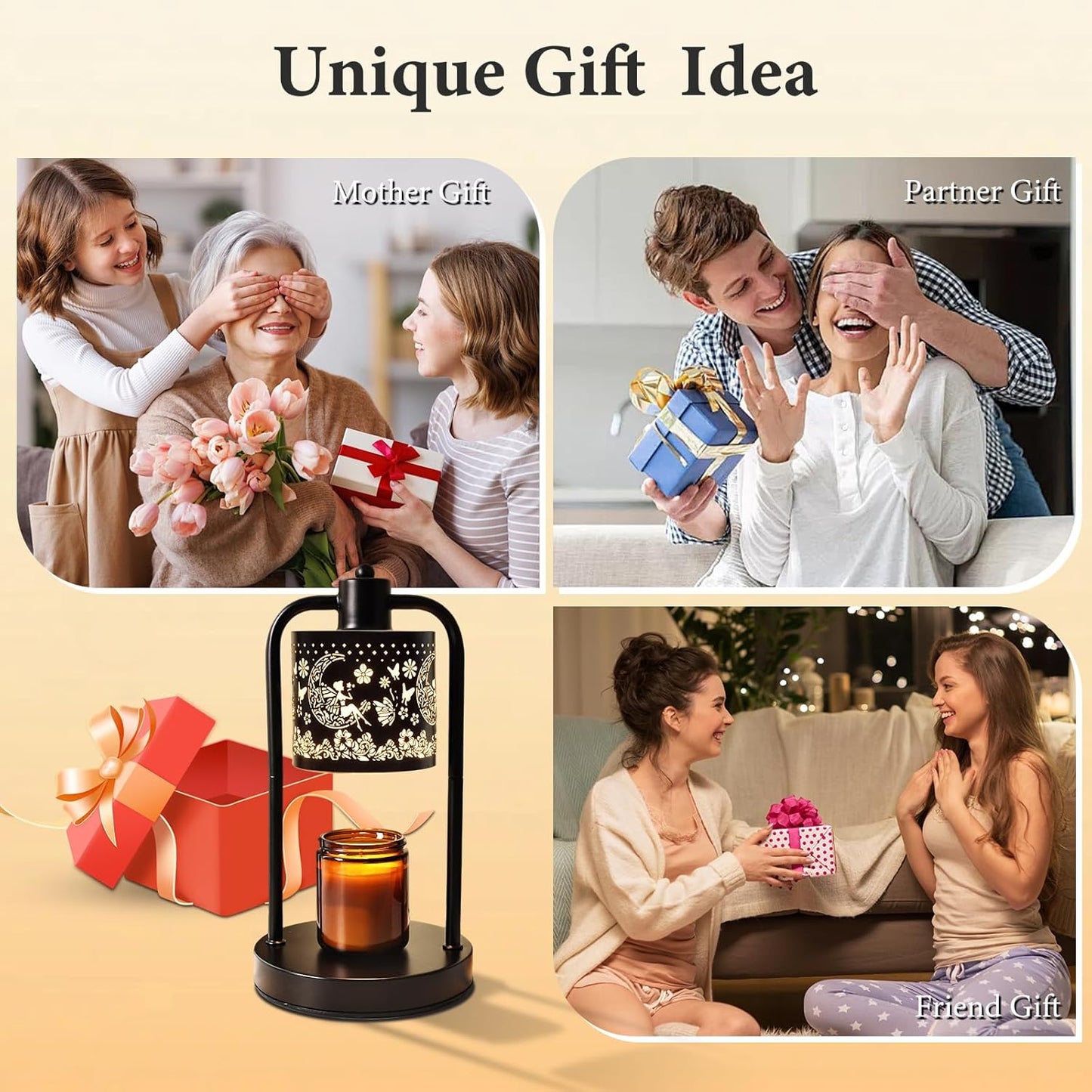 Lococo Candle Warmer Lamp Wax Light: Wax Melt Warming Lamps for Jar Candles with Timer Dimmable for Birthday Christmas Gift, Room, New House, Bedroom, Vintage Home Decor, Black + Fairy Moon