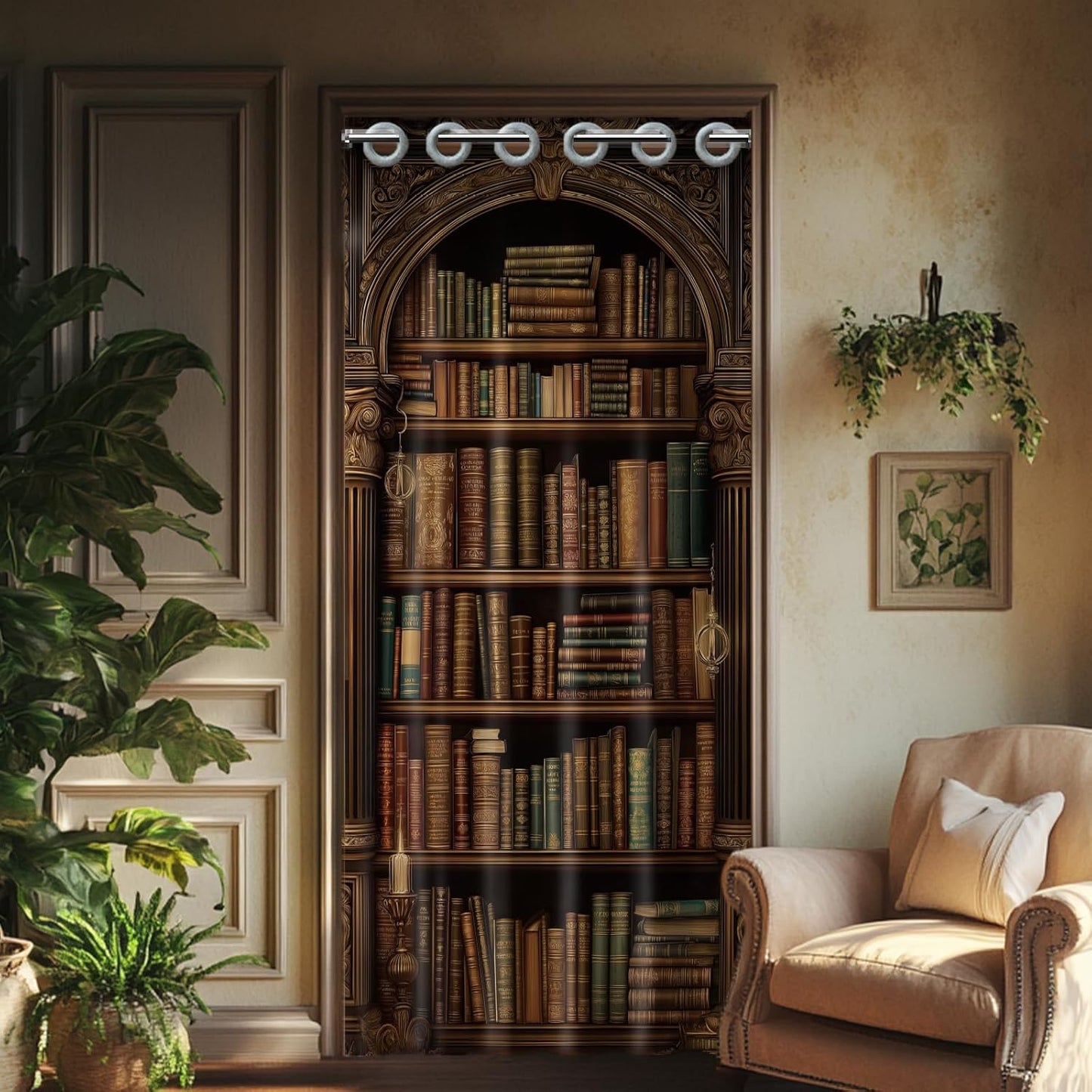 CHGCRAFT Bookshelf Door Curtain Book Doorway Curtain Room Divider Curtains Folding Doors Curtains for Home Restaurant Door Decor, 78x39 Inch
