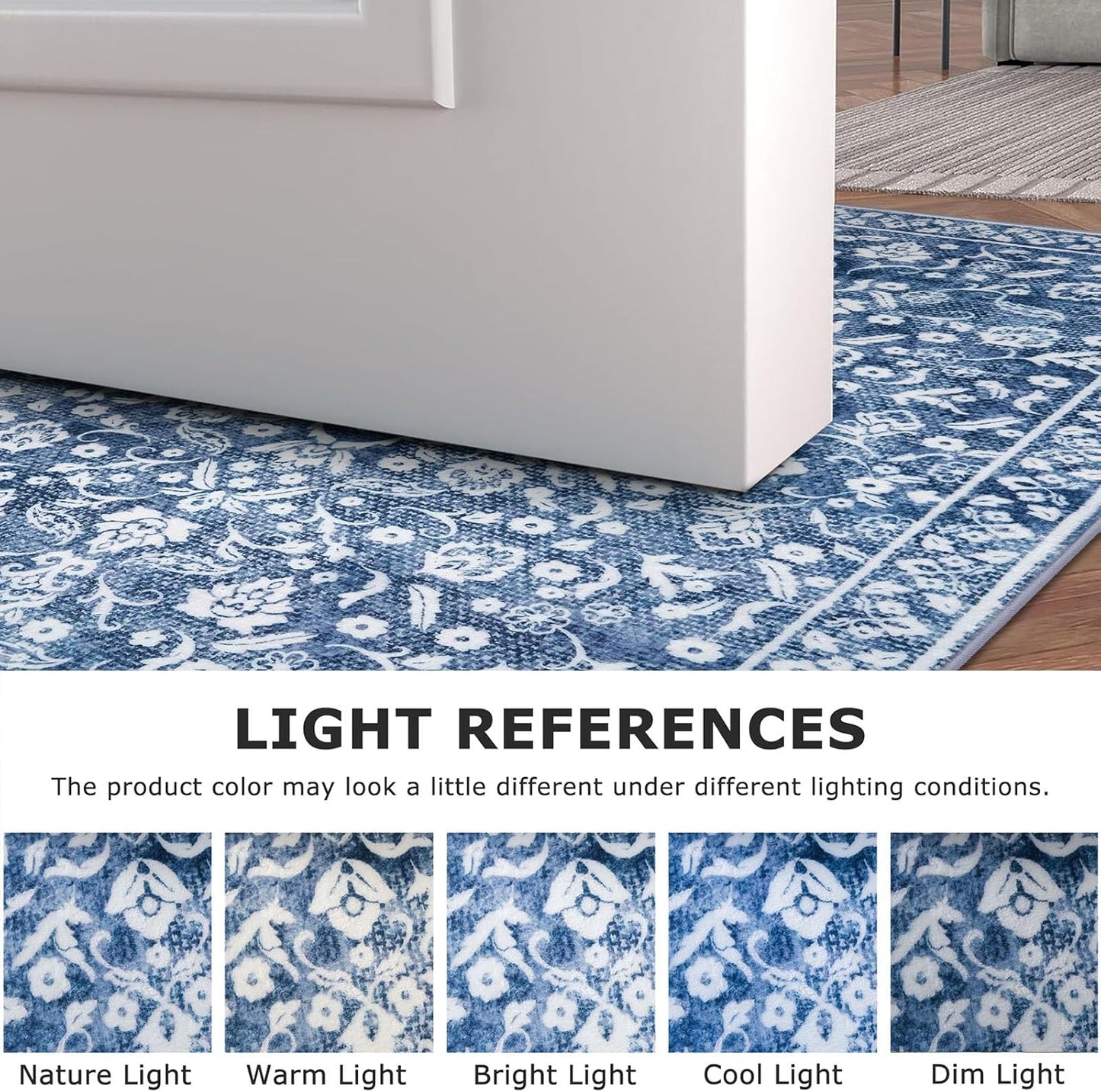 Blue and White Round Rug 3 Ft Rugs for Entryway Washable Circle Entrance Rug Non Slip Round Doormat Indoor Printed Faux Wool Round Front Door Mat Floor Carpet for Backdoor, Bedroom