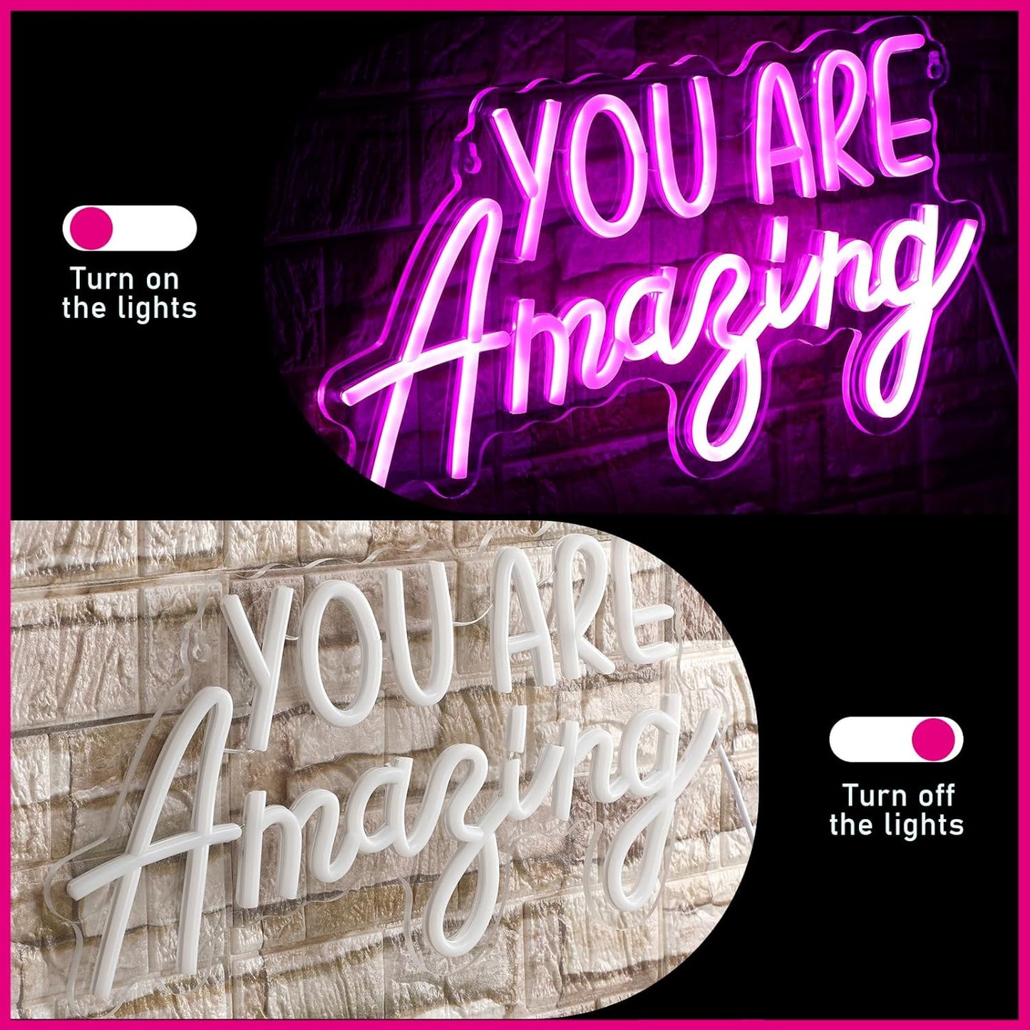 Hoolerry You Are Amazing Neon Sign Wall Decor for Bedroom Pink LED Neon Light Birthday Girls Party Wall Room Decor USB Sign for Christmas Party Gifts Birthday Wedding Classroom Women