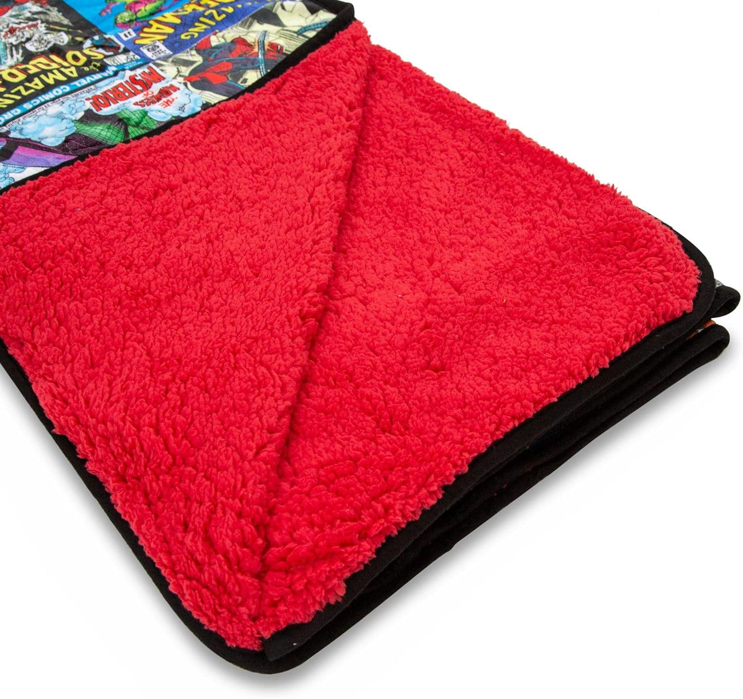 Marvel Spider-Man 60th Anniversary Special Edition Fleece Throw Blanket with Red Sherpa Backing | Plush Soft Polyester Cover for Sofa and Bed, Cozy Home Decor, Luxury Room Essentials | 72 x 67 Inches
