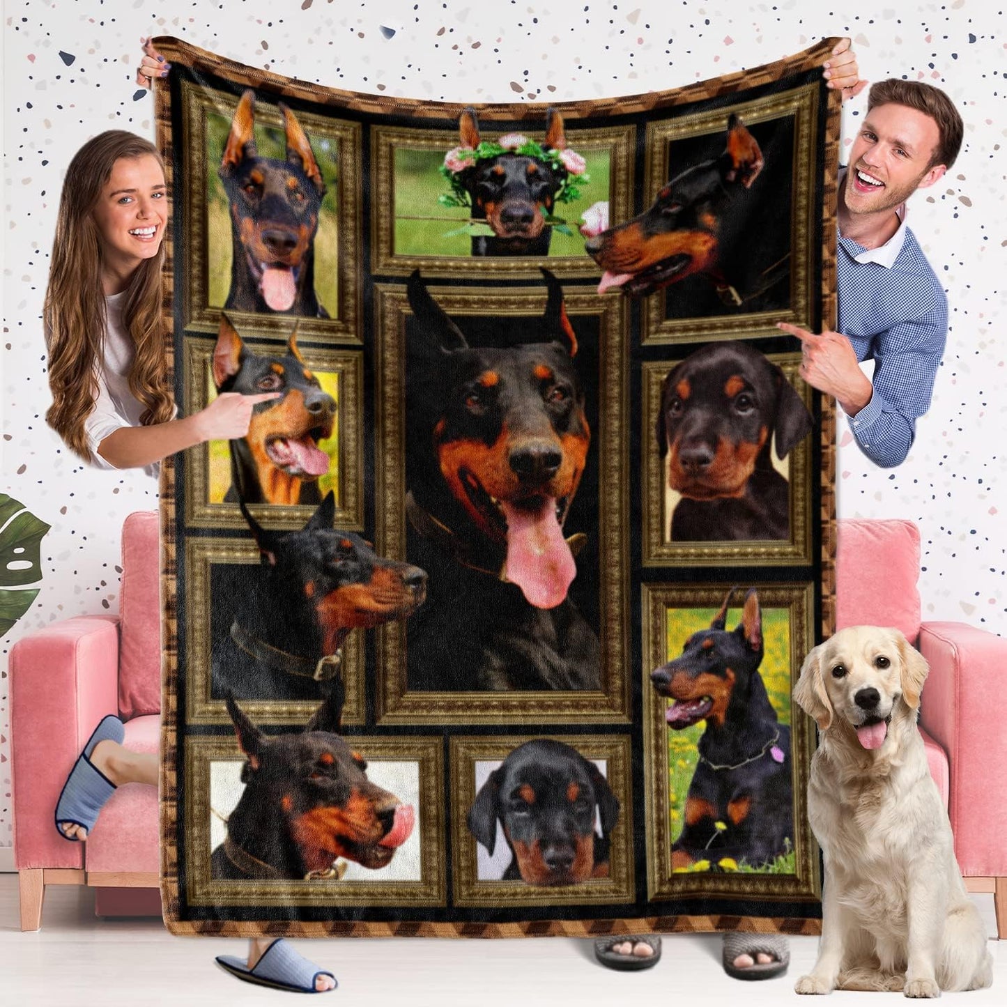 Doberman Blanket for Dog Lover, Fleece Throw Blanket for Couch Super Soft Cozy Bed Blanket Lightweight Plush Fuzzy Blankets and Throws for Sofa, 50 x 60 Inch