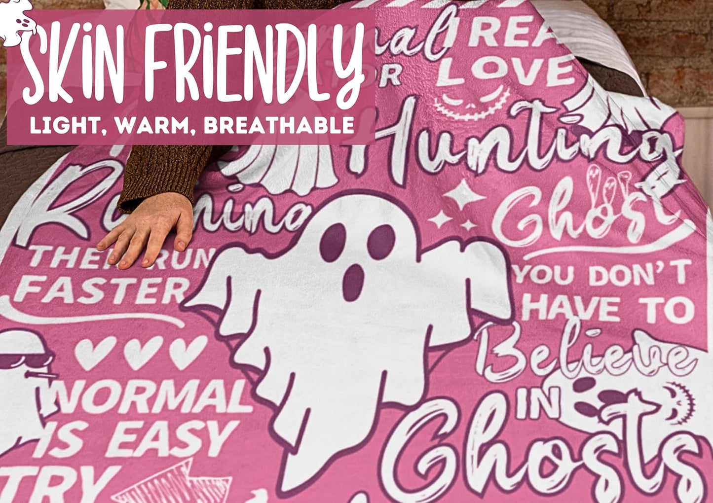 Ghost Hunter Gifts for Women, Halloween Blanket for Ghost Hunting Soft Flannel Blanket Throws (50"x 65") Pink